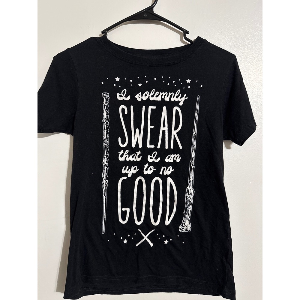 Harry Potter I Solemnly Swear Graphic T-Shirt Black XS Marauders Map Wand Tee